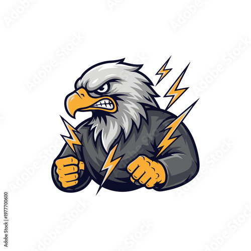 angry eagle with lightning bolts and boxing gloves
