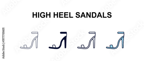 high heel sandals multi-style outline icon set - fashion concept. Thin line, regular, filled, colored high heel sandals icon