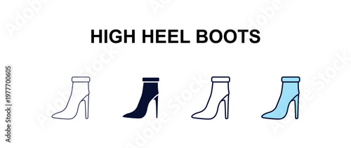 high heel boots multi-style outline icon set - fashion concept. Thin line, regular, filled, colored high heel boots icon