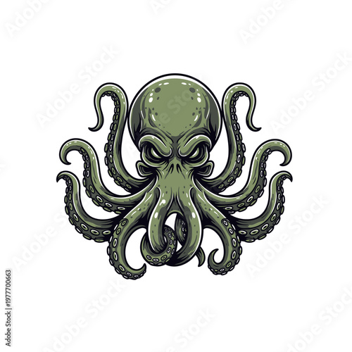 Cthulhu octopus monster illustration green tentacles