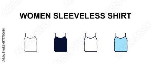 women sleeveless shirt multi-style outline icon set - fashion concept. Thin line, regular, filled, colored women sleeveless shirt icon