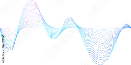 Blue gradient wave lines with smooth curves for audio visualization and media interfaces. Design element