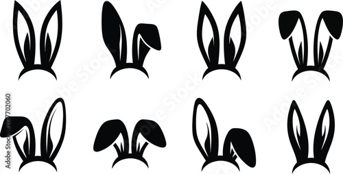 Collection of black bunny ears headbands isolated on white