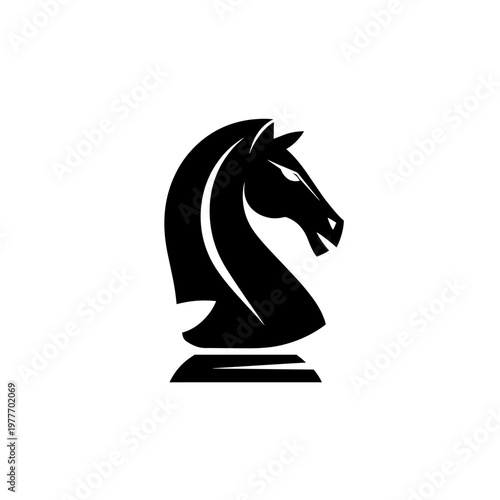 Vector graphic of a chess knight figure in black and white design
