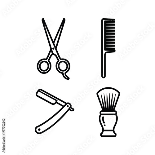Barber Shop and Hair Salon Tool Icon Set with Scissors and Razor