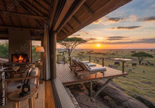 African lodge nestled in scenic nature, offering a tranquil travel experience and safari retreat.