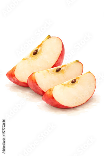 Watercolor Red Apple Slices Isolated on White Background