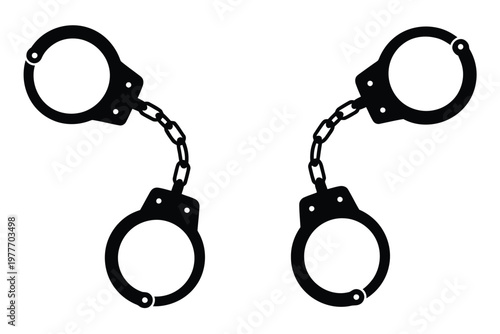 Handcuffs, vector icon set representing police restraint, arrest, and security control, clean modern flat design