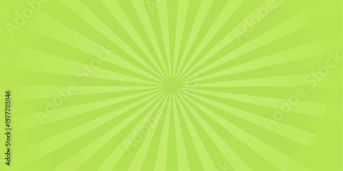 Green sunburst abstract background with radial rays and glowing beams