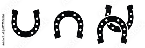 Horseshoe, vector icon collection in glyph and silhouette styles, representing good luck, protection, and fortune symbol, clean modern design