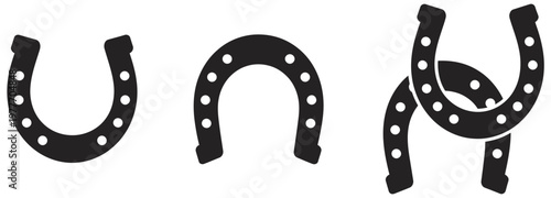 Horseshoe, glyph icon set featuring silhouette style symbols, luck and fortune concept, modern vector illustration collection for apps, websites, and digital design