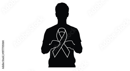 Silhouette of a person holding a ribbon possibly representing awareness or support
