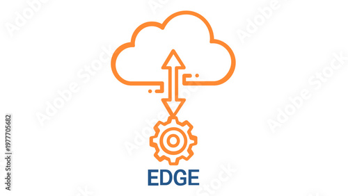 Modern distributed system vector icon illustration featuring a cloud connected to a gear by a double-headed arrow, representing cloud computing, automation, data synchronization, and processing.