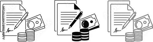 Title financial documents and currency silhouette a representation of wealth and transactions description this image depicts a series of financial documents stacks of