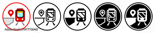 Flat icons of subway stations, in outline and solid styles