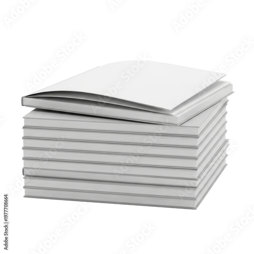 Stack of blank white notebooks with open top