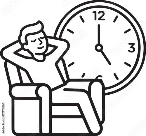 Man relaxing in armchair with a clock in background