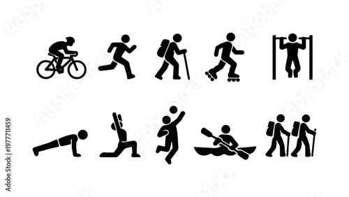 Collection of diverse sport and fitness activity icons on a white background