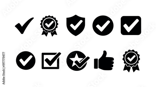 Collection of checkmark and approval icons representing success and verification