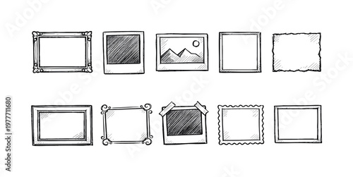 Collection of hand-drawn frames and photo borders in various styles