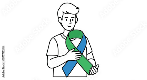 Man wearing a ribbon symbolizing awareness hope and support for a cause