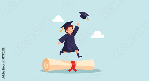 Happy Graduate in Academic Gown.