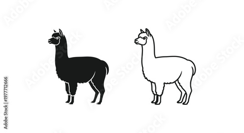 Llama icons, black and white llama illustrations, vector llama graphics, animal symbols