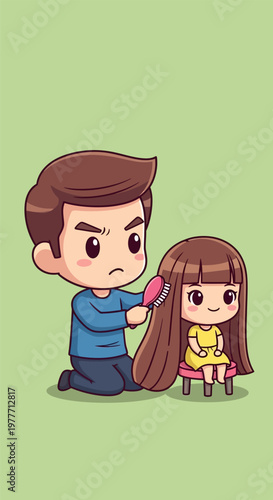 Wallpaper Mural Man brushing little girl hair. Torontodigital.ca