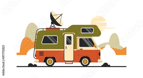 Colorful camper van with satellite.