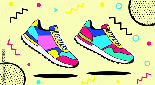 Colorful Sneakers in Memphis Style.