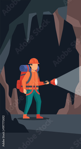 Wallpaper Mural Man Exploring Dark Cave System. Torontodigital.ca