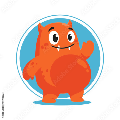 Smiling Orange Cartoon Monster Character.
