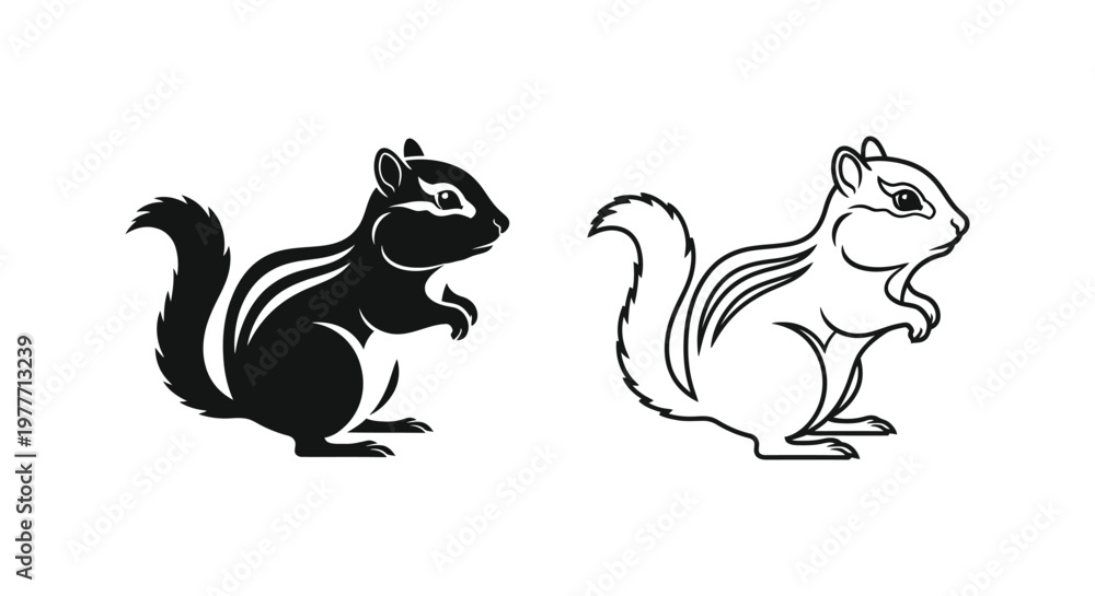 Fototapeta premium Squirrel icons, black and white vector illustrations, animal symbols, wildlife graphics