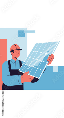 Wallpaper Mural Man holding solar panel close. Torontodigital.ca