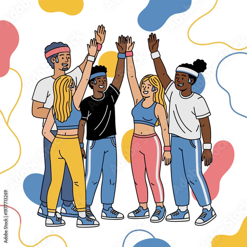 Diverse group of friends celebrating.