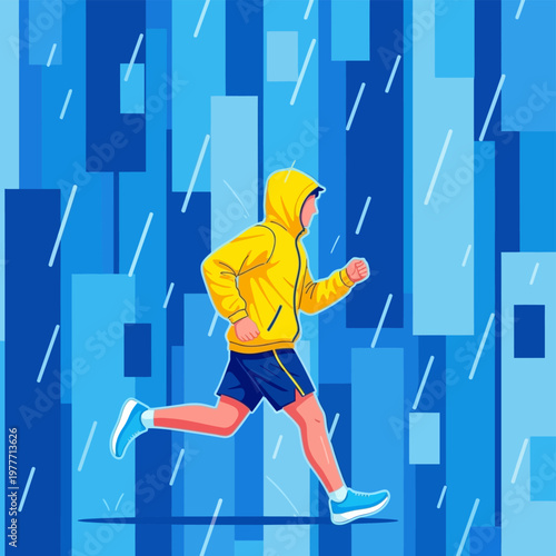 Wallpaper Mural Man Running in Rain City. Torontodigital.ca