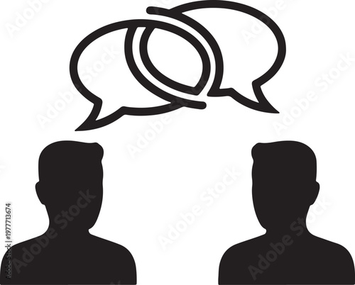 Two people silhouettes conversing with speech bubbles, conversation