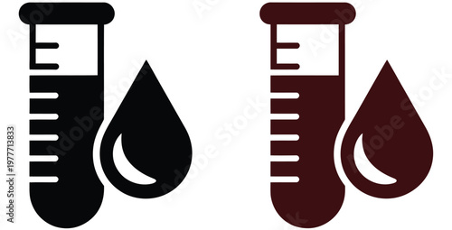 Test, tube vector icon with water droplet symbols, representing chemistry experiments, lab analysis, and scientific research, clean modern flat design
