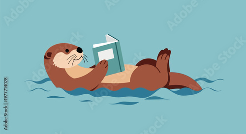 Otter reading a book floating.