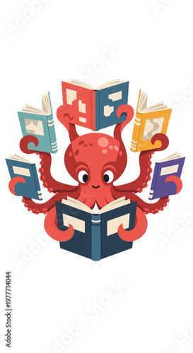 Wallpaper Mural Octopus Holding Colorful Books. Torontodigital.ca