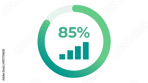 AI-generated vector icon illustration of a circular progress bar showing 85 percent with an internal bar chart, perfect for business data analytics, financial reports, and dashboard UI design.