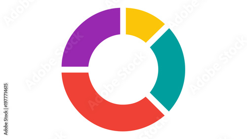 Colorful donut chart vector icon for data analytics and business statistics, featuring a flat minimalist design for financial reporting, information visualization, and data mining illustration.