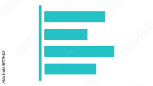 Teal horizontal bar chart vector icon illustration for data analytics, business intelligence, and predictive modeling. Minimalist flat design scalable graphic for digital reports and dashboards.