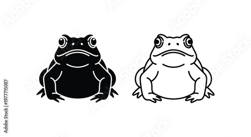 Frog icons, black and white illustration, amphibian symbols, vector graphics