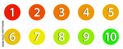 Numbered circle icons from one to ten with shadow