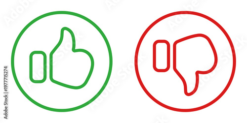 Outline style thumbs up and thumbs down icons in circles