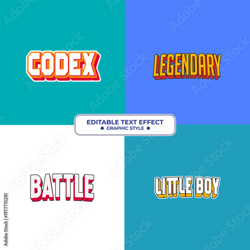 Obraz na plátne Set Editable text style effect - Codex, Legendary, Battle, Little boy text style theme