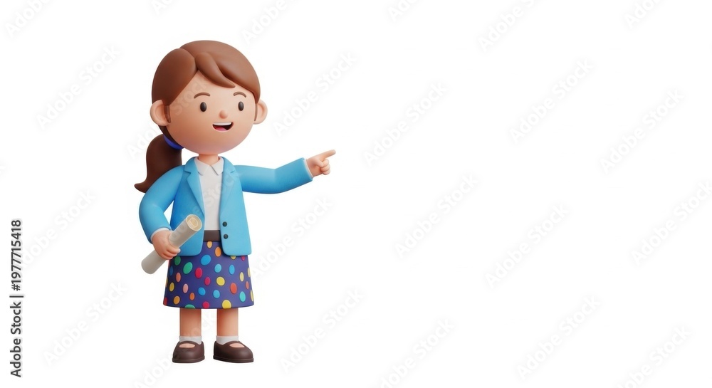 Fototapeta premium 3D Teacher Pointing with Clipboard