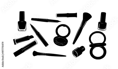 Creative Makeup Products Silhouette Vector on White Background for Modern Beauty Illustrations