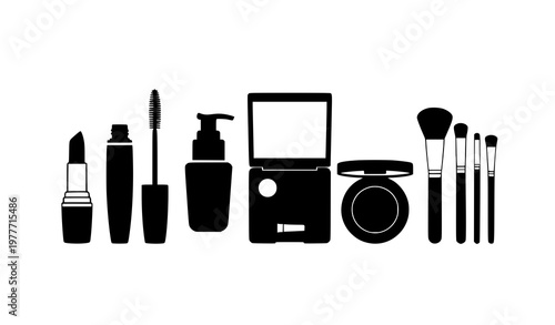 Minimalist Makeup Set Silhouette Vector on White Background for Beauty and Cosmetic Design
